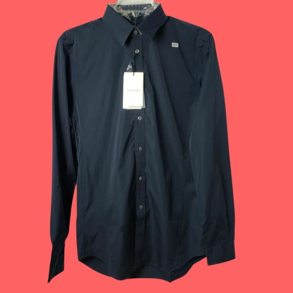 UNIQLO +J Slim Fit  Long Sleeve Extra Fine Cotton Dress Shirt Navy Blue Medium